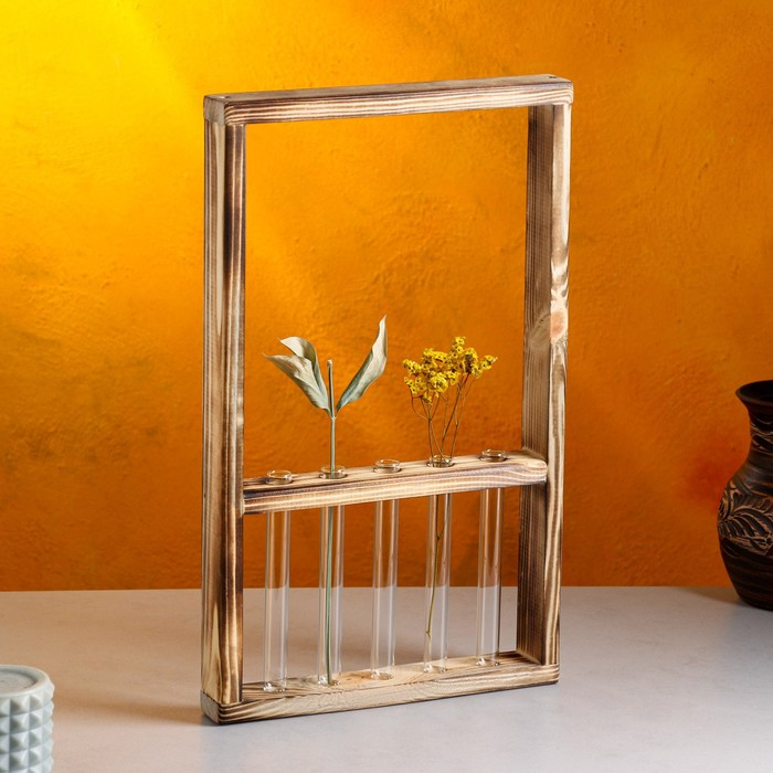 Кашпо деревянное 28×4.5×40 см с 5 колбами Кашпо деревянное 28×4.5×40 см с 5 колбами "Рамка Экстра", обжиг Дарим Красиво