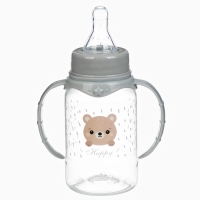 Бутылочка для кормления &laquo;Happy&raquo; 150 мл, цилиндр, с ручками, цвет серый