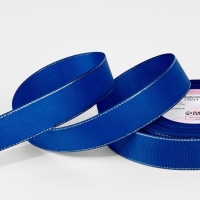 Лента репсовая 25мм*25&plusmn;1ярд(23м&plusmn;1м) серебряные нити №040 синий АУ