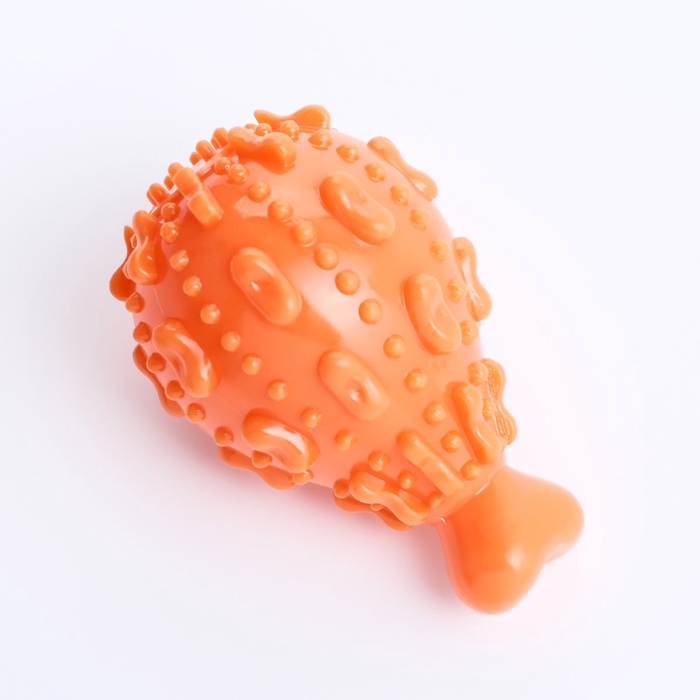 Игрушка массажная пищащая для собак "Окорок" 10 см, ТПР, оранжевая