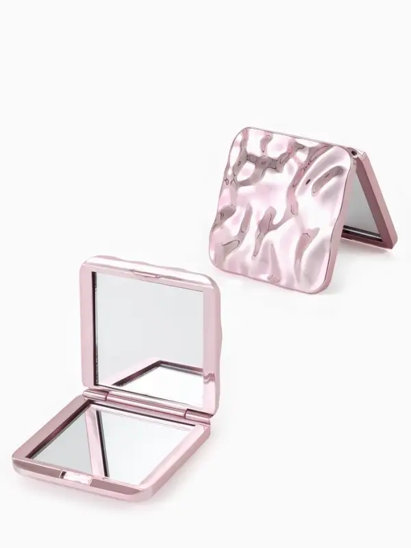 Зеркало складное квадрат (2) с/увел ВОЛНЫ 7,5см пластик розовый пакет QF