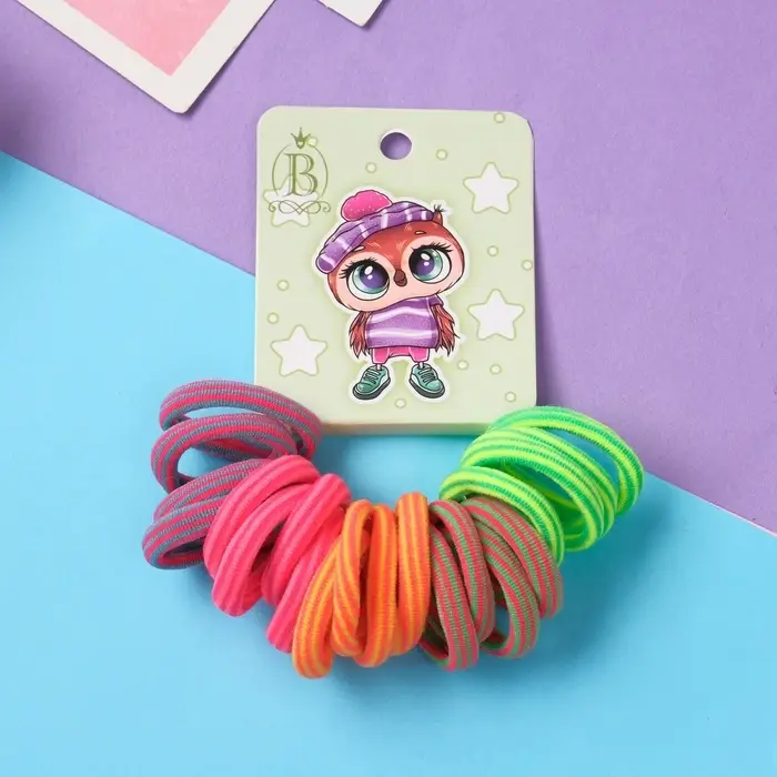 Резинка для волос "Венди" (набор 20 шт) шапочка с помпоном, 3 см, полоски