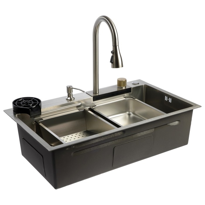 Кухонная мойка ZEIN M01, S=3.0 и 0.7 мм, смеситель, корзины, разделочная доска, сифон, сатин Кухонная мойка ZEIN M01, S=3.0 и 0.7 мм, смеситель, корзины, разделочная доска, сифон, сатин