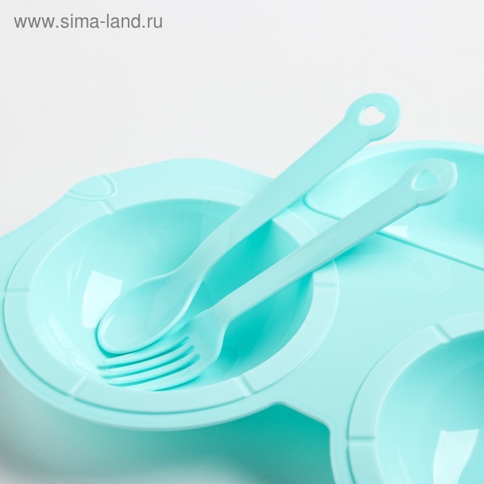 Тарелка Крошка Я в наборе вилка, ложка, цвет МИКС