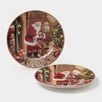 Набор тарелок новогодних &laquo;Ночь чудес&raquo;, 2 шт., d=19 см, керамика, подарочная упаковка, разноцветный