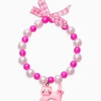 Браслет детский "Выбражулька" котик, бант, жемчуг, цвет бело-розовый