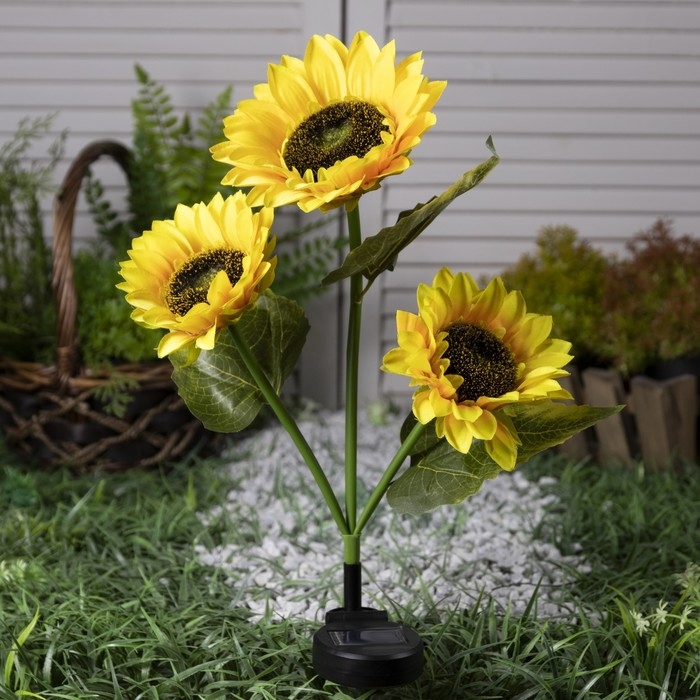 Садовый светильник на солнечной батарее &laquo;Подсолнухи&raquo;, 70 см, 30 LED, свечение тёплое белое