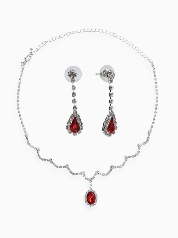 Набор 2 предмета: серьги, колье &laquo;Вечерний шик. Капля&raquo;, бело-красный в серебре