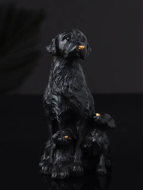 Фигура "Лабрадор с щенками", 10х7 см, черный