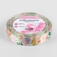 Лента атласная &laquo;Нежные пионы&raquo;, 15 мм &times; 23 &plusmn; 1 м, разноцветная