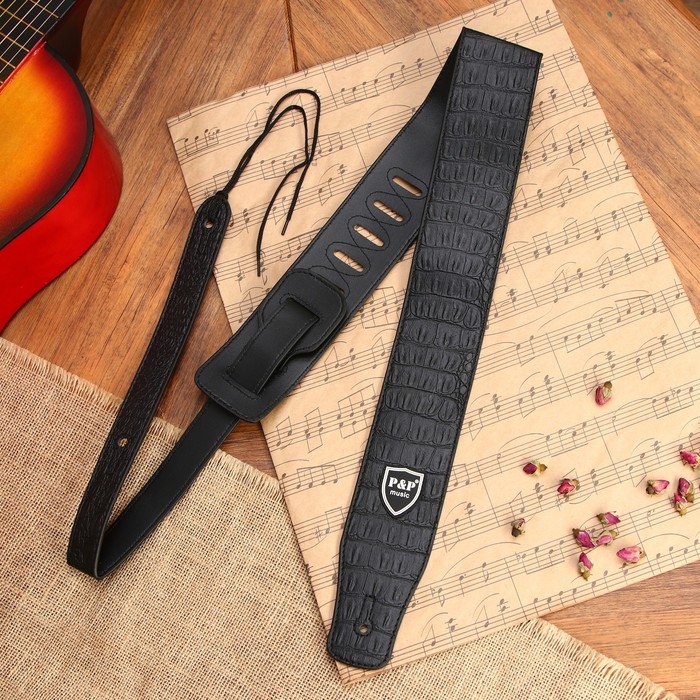 Ремень гитарный Music Life, кожаный, длина 150 см, аллигатор