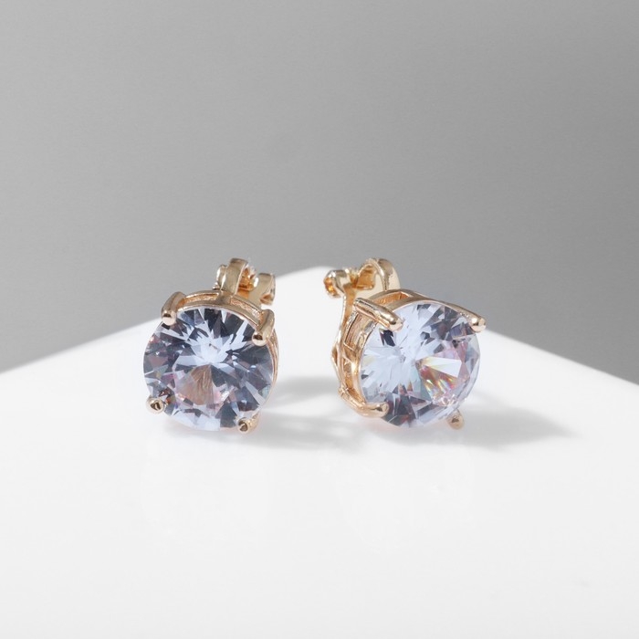 Клипсы &laquo;Вечеринка&raquo; крупные кристаллы, цвет белый в золоте