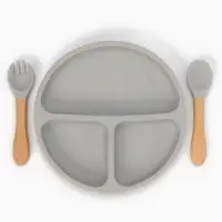 Тарелка детская секционная с ложкой и вилкой, 3 секции, серый, Mum&Baby