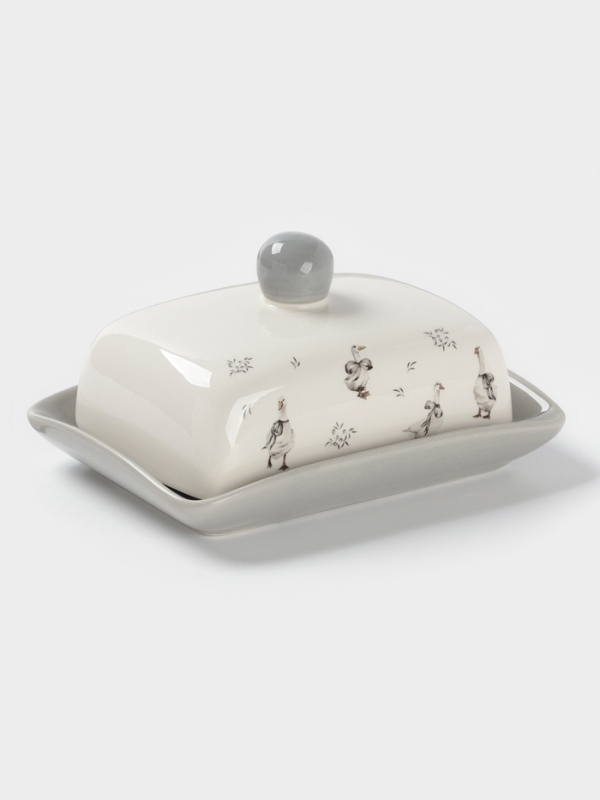 Масленка Доляна "Гуси" цвет белый  17х12х8,5 см