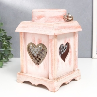 Подсвечник дерево на 1 свечу "Фонарик с сердцем" с ручкой 20х12х12 см