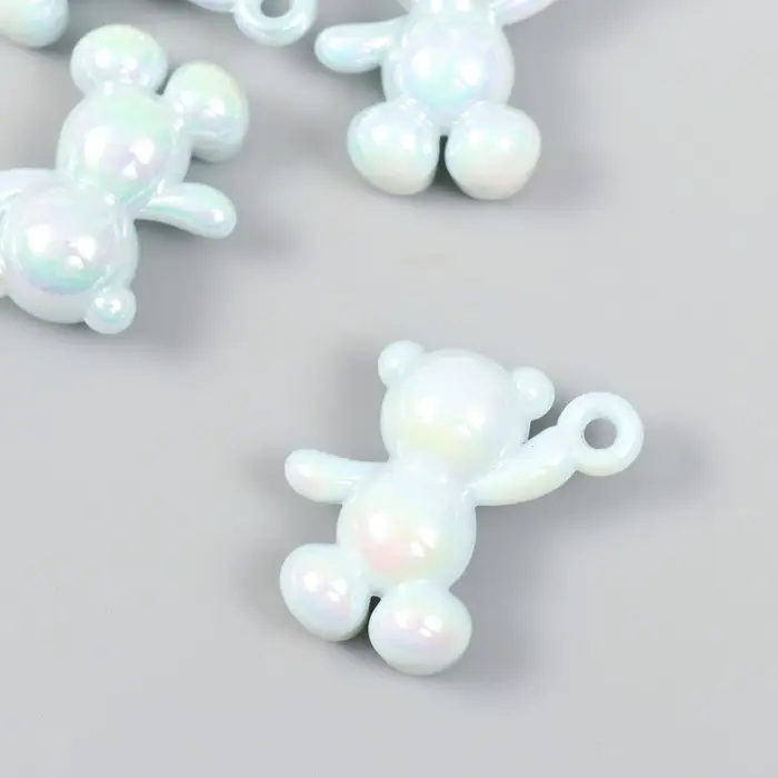 Декор для творчества пластик "Перламутровый мишка с петелькой" нежно-голубой 3х1,4х3,1 см