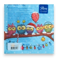 Новогодние салфетки бумажные Pero Prestige &laquo;Совята&raquo;, 3 слоя, 33х33, 20 шт.