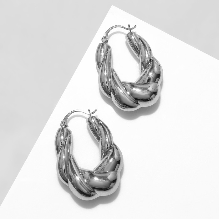 Серьги металл &laquo;Рельефные&raquo; коса, цвет серебро
