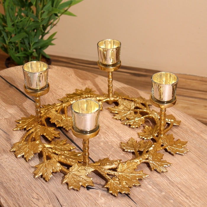 Подсвечник на 4 свечи Подсвечник на 4 свечи "Кленовые листья" алюминий 46х46х18 см