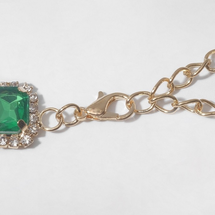 Колье &laquo;Драгоценность&raquo; квадраты в стразах, цвет бело-зелёный в золоте, 32 см