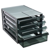 Файл-кабинет 4-секционный СТАММ, серый корпус, черные лотки