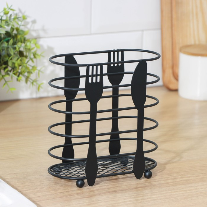 Сушилка для столовых приборов Доляна, 16&times;16,4&times;7,5 см, цвет чёрный