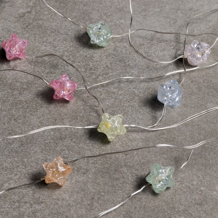 Гирлянда «Нить» 2 м роса с насадками «Звездочки», IP20, нить серебристая, 20 LED, 4.6 В, батарейки AG13x3 (в комплекте), 3 режима, свечение тёплое белое Гирлянда «Нить» 2 м роса с насадками «Звездочки», IP20, нить серебристая, 20 LED, 4.6 В, батарейки AG13x3 (в комплекте), 3 режима, свечение тёплое белое