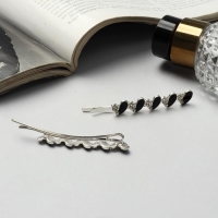 Невидимка для волос "Аннабелль" (набор 2 шт) сердце чёрный, 6,5 см, серебро Невидимка для волос "Аннабелль" (набор 2 шт) сердце чёрный, 6,5 см, серебро