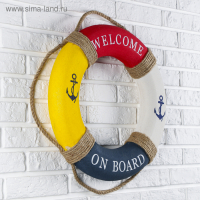 Спасательный круг с бечевкой "welcome on board", якори, 7*50*50 см, разноцветный