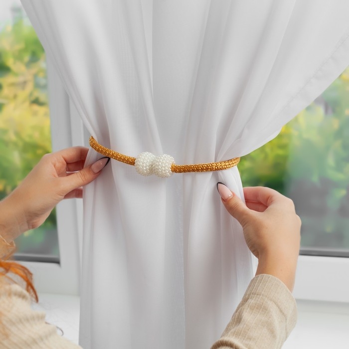 Подхват для штор &laquo;Шарики из бисера&raquo;, d = 3 &times; 40 см, цвет белый/золотой
