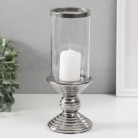 Подсвечник керамика, стекло на 1 свечу "Иллюзия. Зебра" d=7,5 см серебро 9х9х24 см