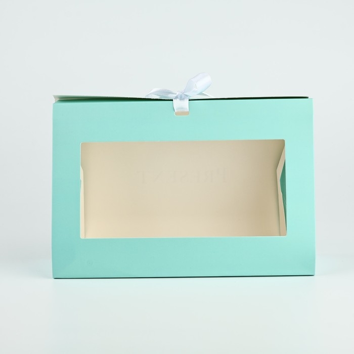 Складная коробка для цветов с окном Present, тиффани, 16 х 27 х 9 см