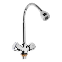 Смеситель для кухни "ЦС-СМ" ЭМ902044, двухвентильный, на гайке, гибкий излив, хром