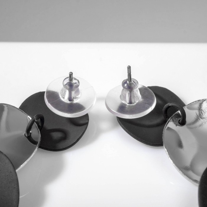 Серьги металл &laquo;Азелия&raquo; круги, трио, цвет чёрный в серебре