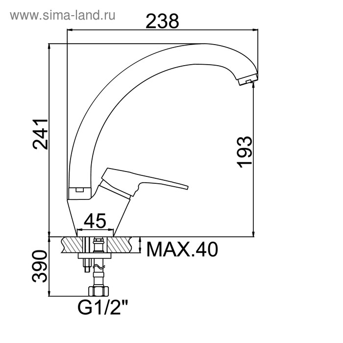 Cмеситель для кухни Accoona A4050A, однорычажный, с гайкой, латунь, сатин Cмеситель для кухни Accoona A4050A, однорычажный, с гайкой, латунь, сатин