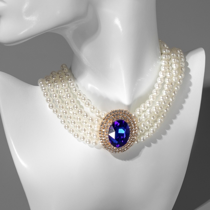 Чокер-колье &laquo;Роскошь&raquo; жемчужое, синий в золоте, 30,5 см