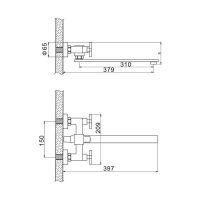 Смеситель для ванны Accoona A7175, двухрычажный, дивертор в корпусе, с душевым набором