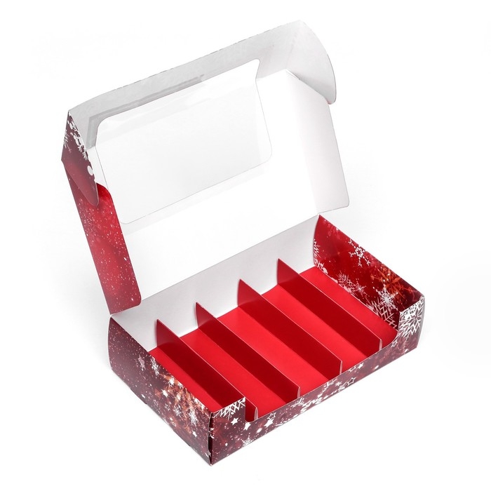 Новый год. Кондитерская упаковка под 5 эклеров Новый год. Кондитерская упаковка под 5 эклеров "Снежинки", 25,2 х 15 х 6,6 см