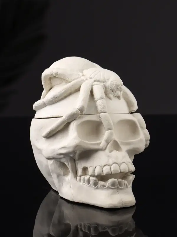 Шкатулка с крышкой "Череп" 10х9х8 см, натуральный, гипс