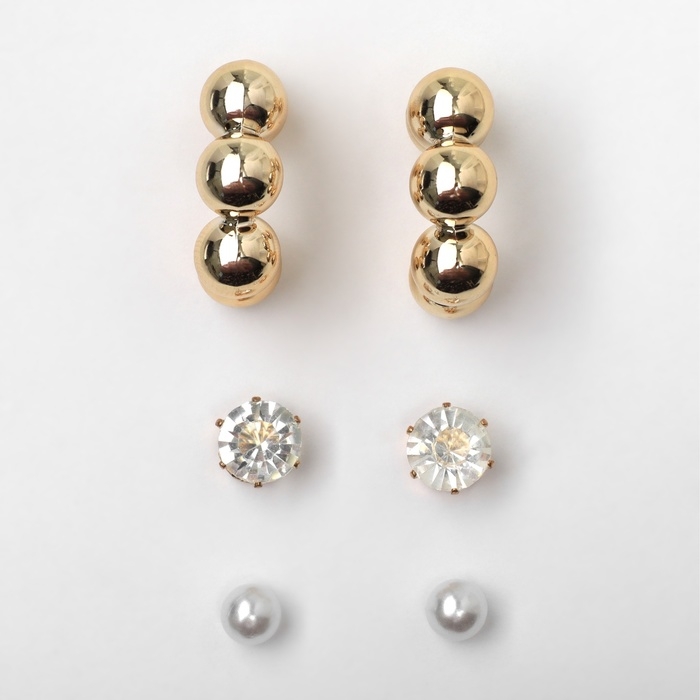 Серьги набор 3 пары &laquo;Топ&raquo; бьюти, цвет белый в золоте