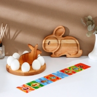 Пасхальный набор Adelica, менажница заяц, подставка для яиц 8 ячеек, d=20&times;1,8 см, термонаклейки 7 шт, берёза