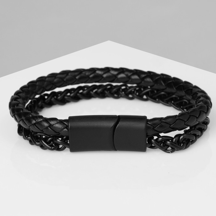 Браслет унисекс &laquo;Мощь&raquo; две косы, цвет чёрный с чёрным металлом, 20.3 см