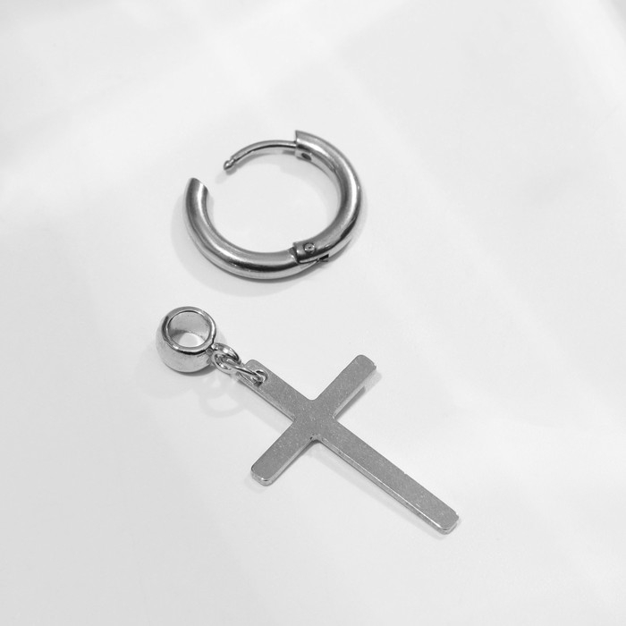 Пирсинг в ухо &laquo;Крест&raquo;, d=11 мм, цвет серебро