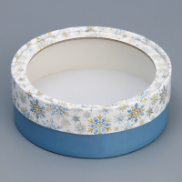 Коробка для макарун тубус с окном &laquo;Снежинки&raquo;, 16 х 16 х 5 см, Новый год