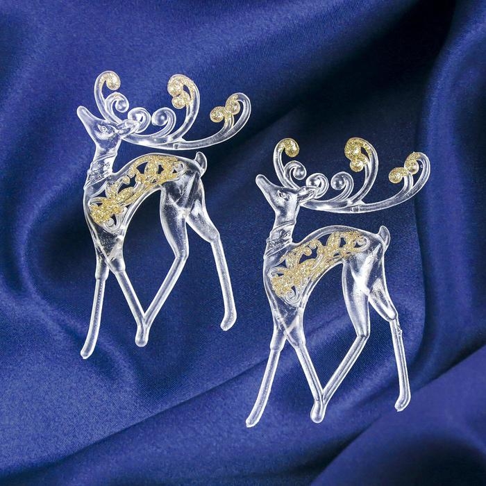 Украшение ёлочное Украшение ёлочное "Олень с блеском" (набор 2 шт) 8х13 см, прозрачно-золотой