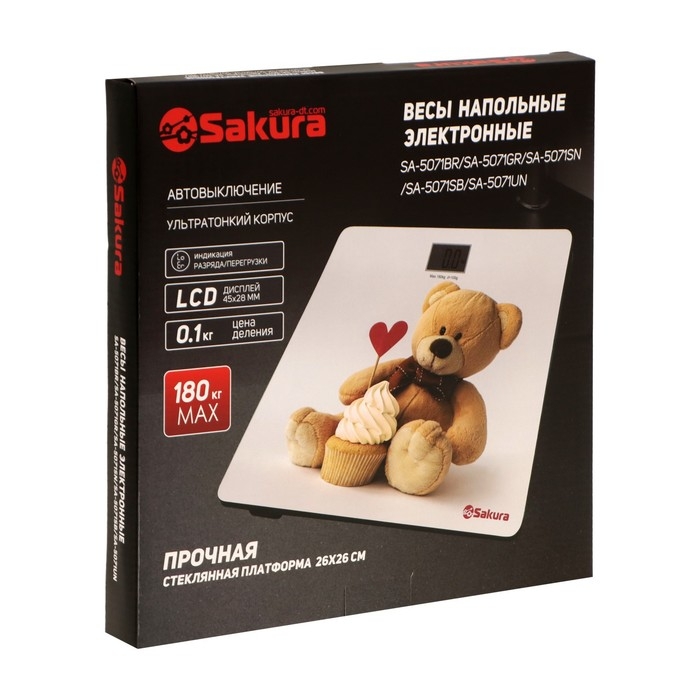 Весы напольные Sakura SA-5071SB, электронные, до 180 кг, рисунок Весы напольные Sakura SA-5071SB, электронные, до 180 кг, рисунок "баня"