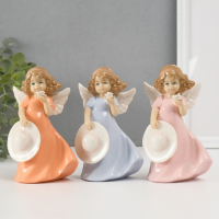 Сувенир керамика "Девочка-ангел в цветном платье с шляпкой" МИКС 14х8,5х6,5 см