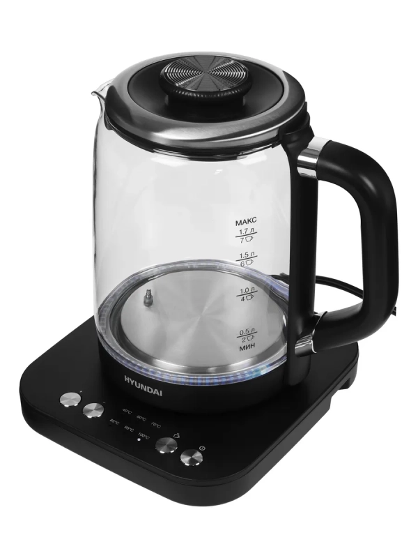 Чайник HYK-G5506 черный-серебристый, 1.7л, мощность 2200Вт