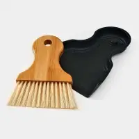 Щетка с совком "Meli", бамбуковая ручка, цвет черный 18х14 см