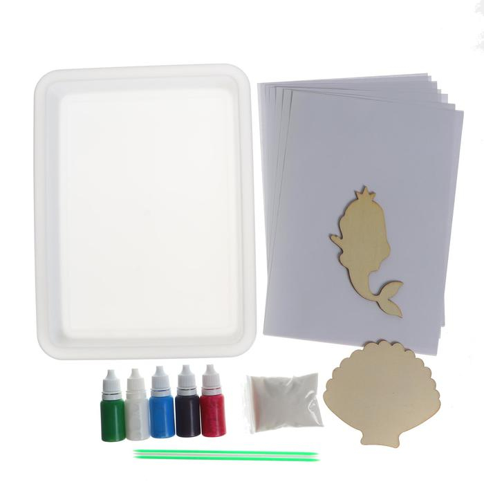 Набор для творчества &laquo;Рисуем в технике Эбру. Русалочка&raquo;, 10 листов, А5, 2 деревянных трафарета